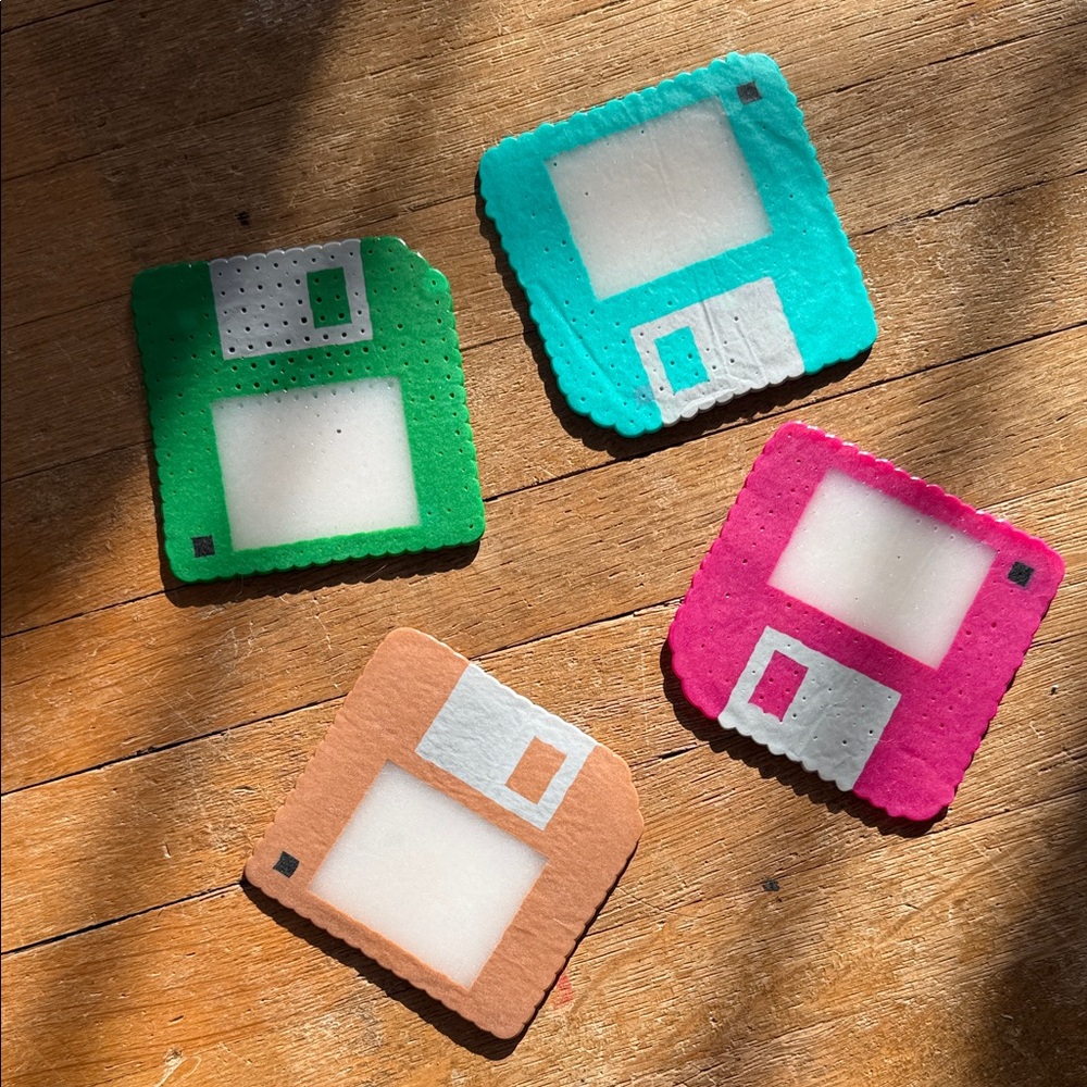 Colorful perler bead art Floppy Disk Coasters